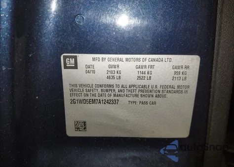 2010 Chevrolet Impala Police z USA, uszkodzony, nr VIN 2G1WD5EM7A1242337